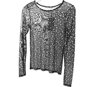 Sheer Black and White Star Long Sleeve Top